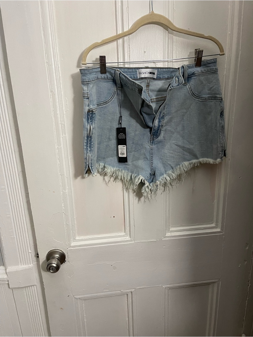 Fashion Nova Light Blue Frayed Hem Denim Shorts